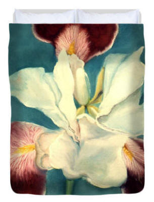 Duvet cover - White Iris by Artist Anni Adkins