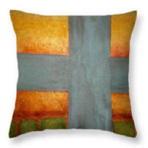 Throw Pillow Gold Cross - by Anni Adkins