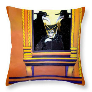 Decorative Pillow The Crows from Carnival os Venice by Artist Anni Adkins