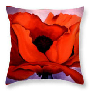 Decorative Throw Pillow - Gerogia O'keeffe Poppy by Artist Anni Adkins