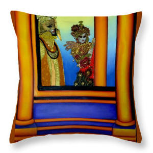 Designer Throw Pillow - The Prince Carnival of Venice Painting by artist Anni Adkins