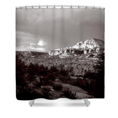 SHOWER CURTAIN - Sedona Sunset, Black and White Photograph by Joe Hoover