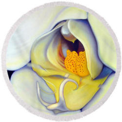 Round Beach Towel - Orchid Mouth Painting by Anni Adkins