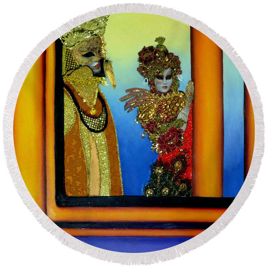 Round Beach Towel - The Prince Carnival of Venice Painting by artist Anni Adkins