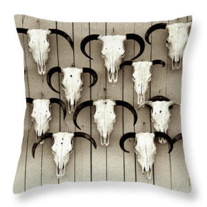 Designer Throw Pillow - Cattle Call Black and White Photo by Joe Hoover