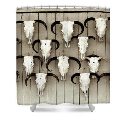 Shower Curtain - Cattle Call Black and White Photo by Joe Hoover