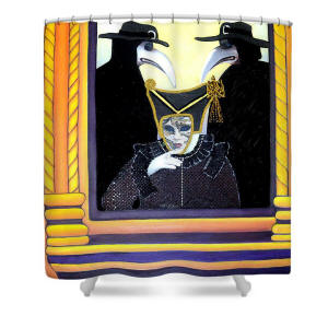 Shower curtain - The Crows from Carnival os Venice by Artist Anni Adkins