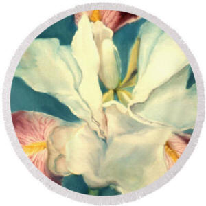 Fringed Round Beach Towel - White Iris